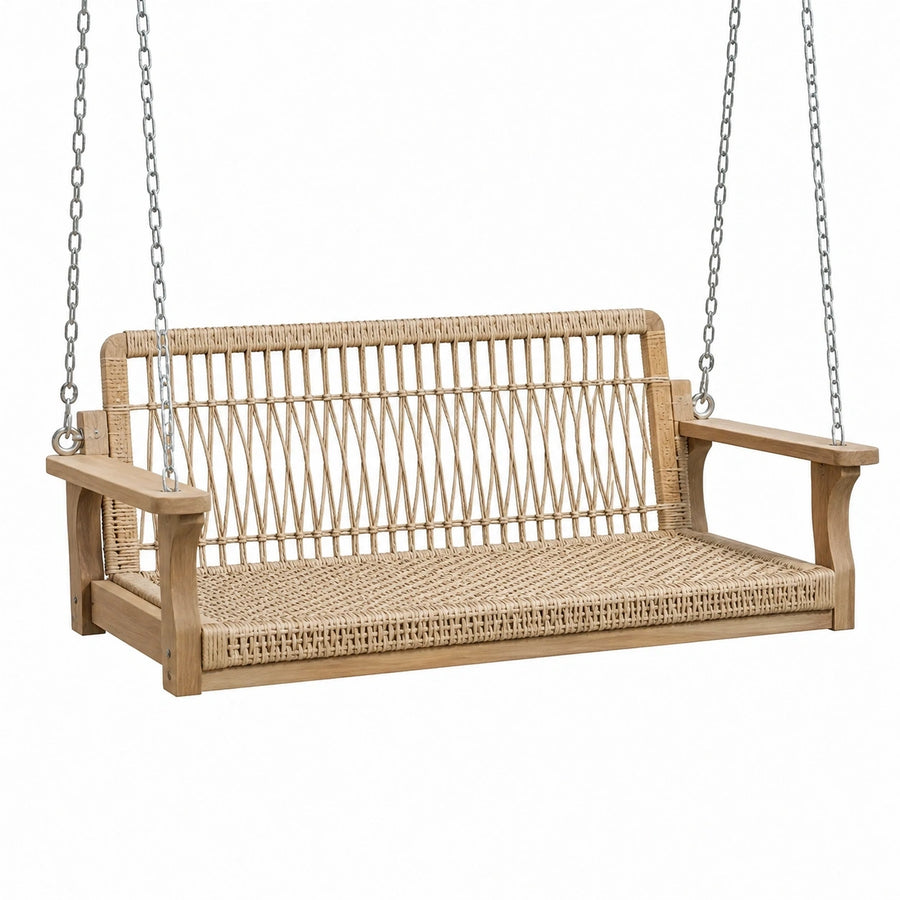 Balancelle 130 x 65 x 60 cm en bois et corde beige style naturel