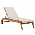 Bain de soleil 200 x 70 cm en bois et textile beige avec dossier réglable et roulettes