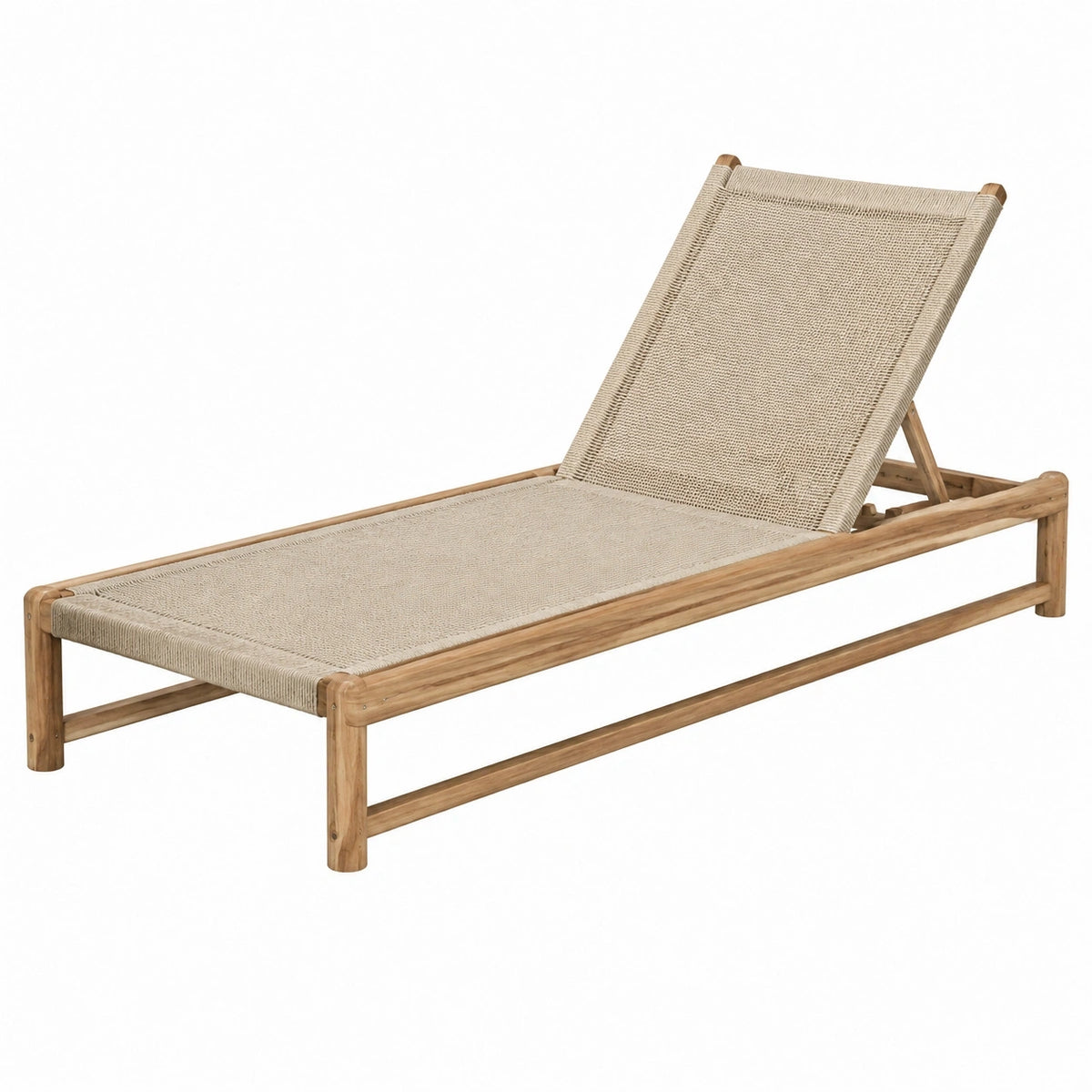 Chaise longue de jardin 200 x 70 cm en bois et corde beige dossier réglable
