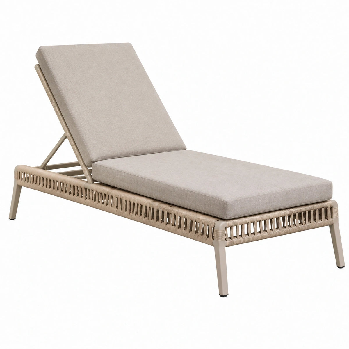 Chaise longue d'extérieur 200 x 70 cm en aluminium et corde tressée beige avec dossier réglable