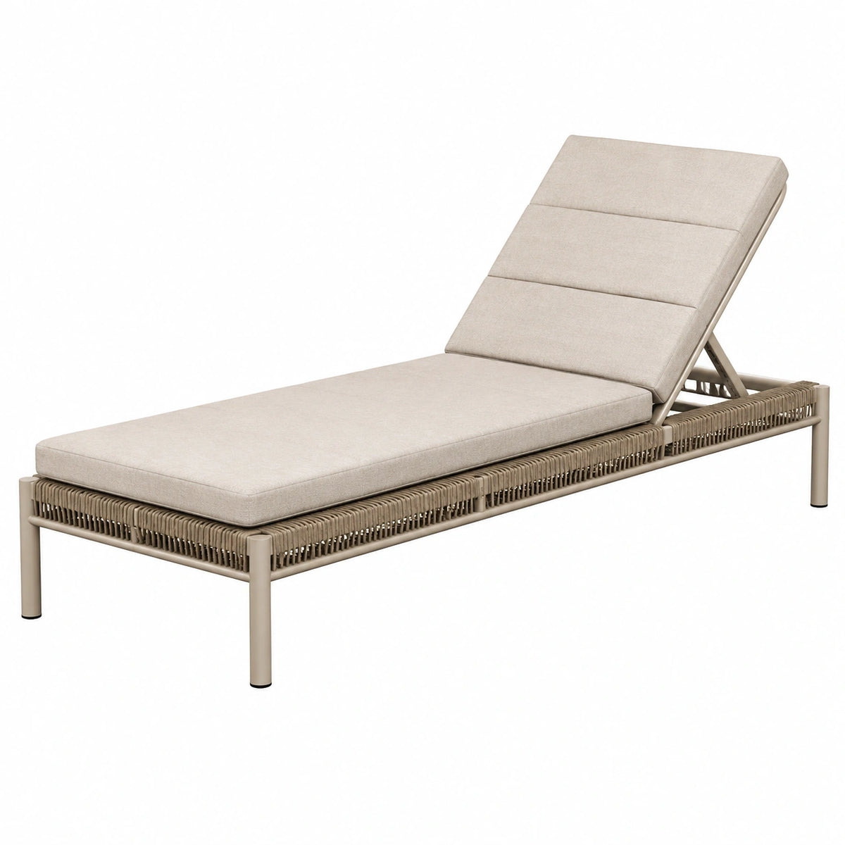 Bain de soleil 200 x 70 cm en métal et corde tressée beige avec dossier réglable