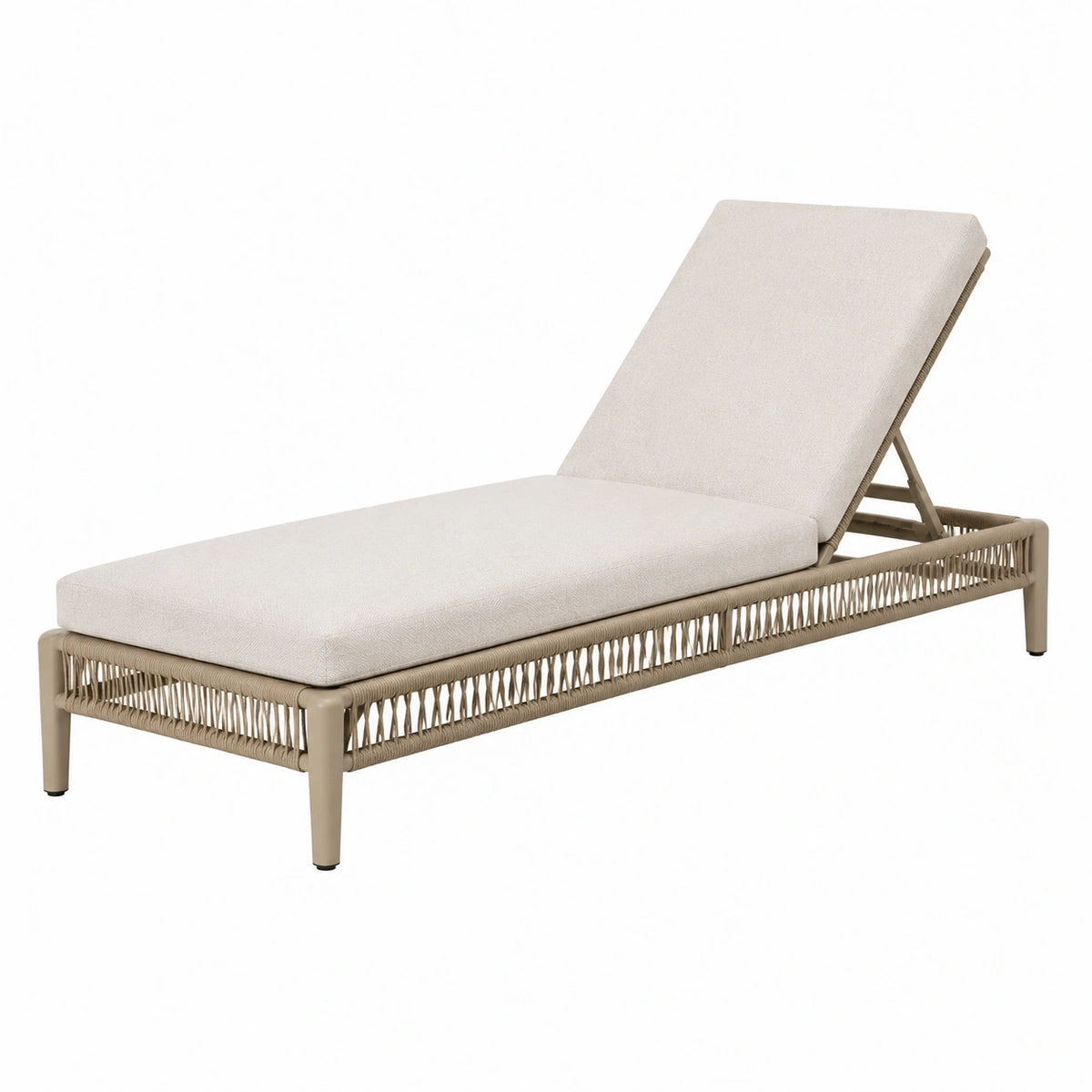 Bain de soleil 200 x 70 cm en métal et corde tressée beige avec dossier réglable