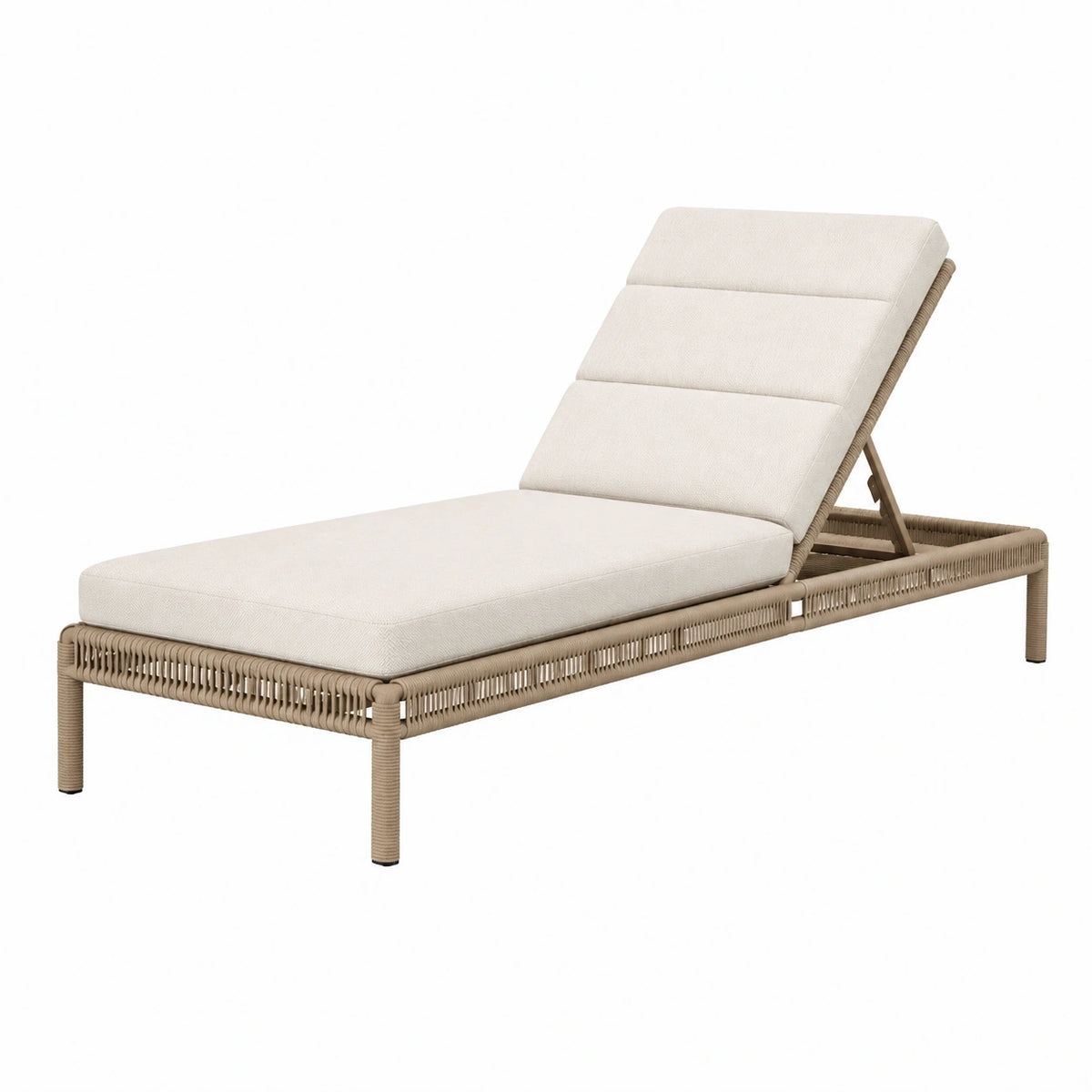 Chaise longue extérieure 200 cm en corde tressée beige avec dossier inclinable