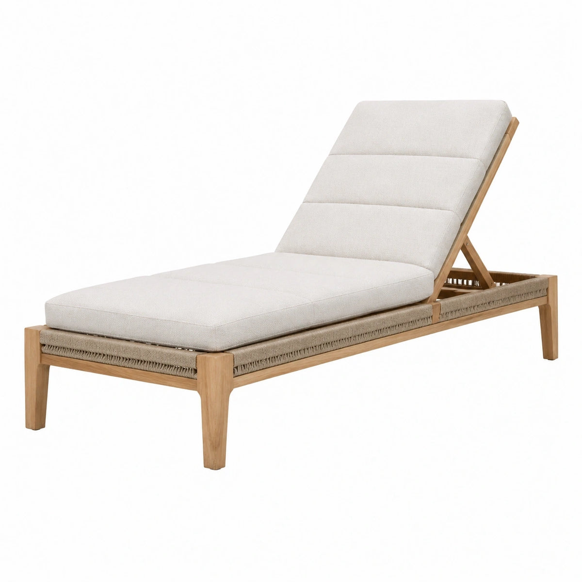 Chaise longue 200 x 70 cm en bois et tissu écru dossier inclinable