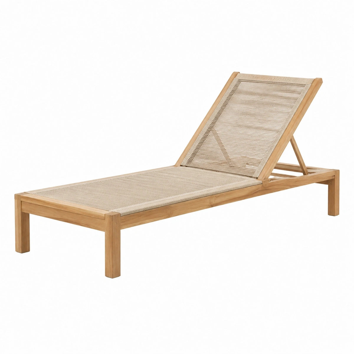 Chaise longue 200 x 70 cm en bois et corde beige réglable pour extérieur