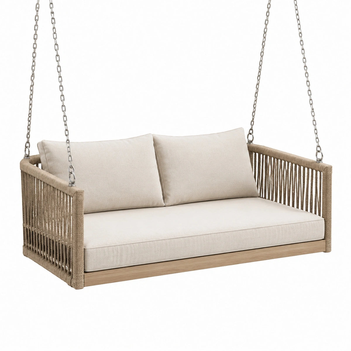 Balancelle suspendue 140 x 75 x 65 cm en bois et corde beige pour terrasse style bohème