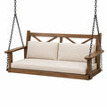 Balancelle de jardin suspendue 150 cm en bois marron avec assise beige style rustique