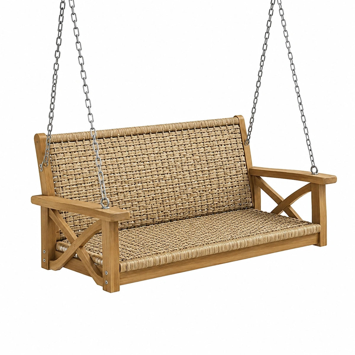 Balancelle de jardin 120 x 65 x 60 cm en bois et corde beige style rustique