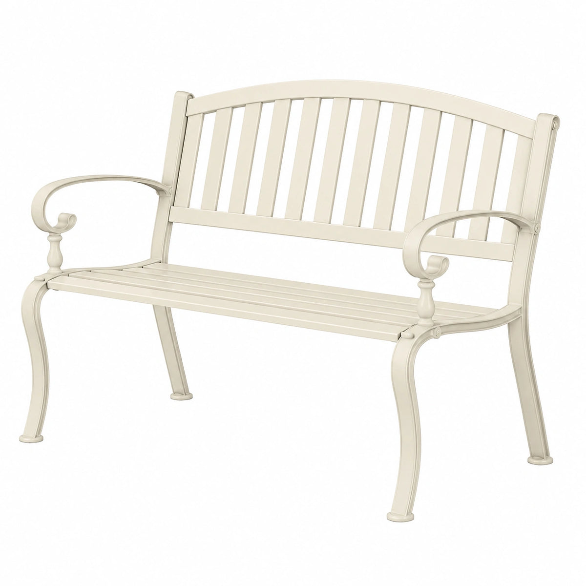 Banc de jardin 120 cm en métal blanc style classique à lattes