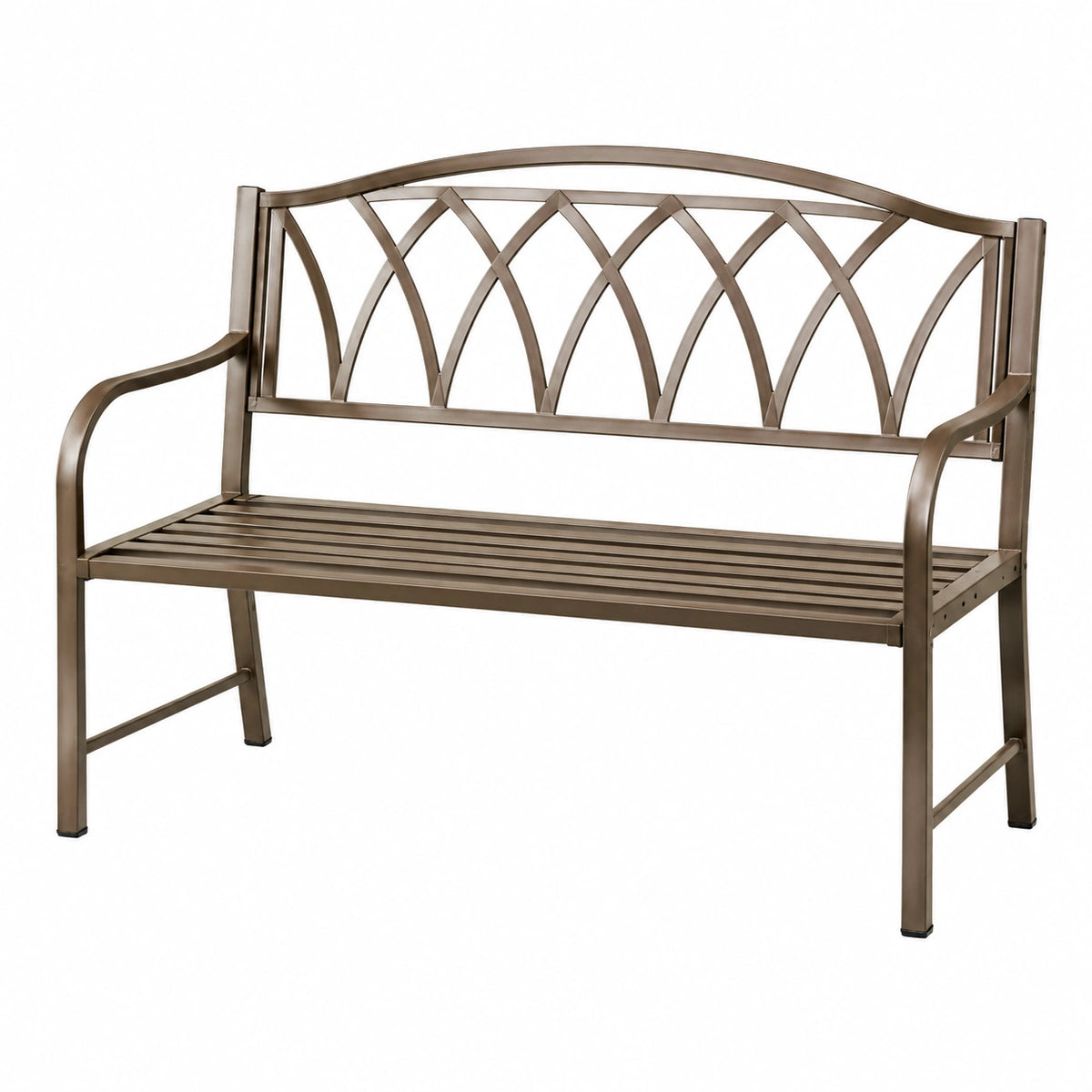 Banc de jardin 122 cm en métal bronze avec accoudoirs style classique