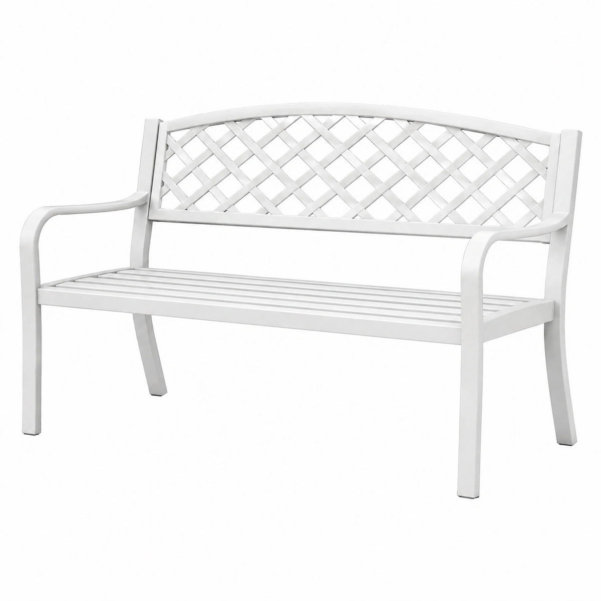Banc de jardin 120 x 60 x 90 cm en métal blanc à dossier treillis