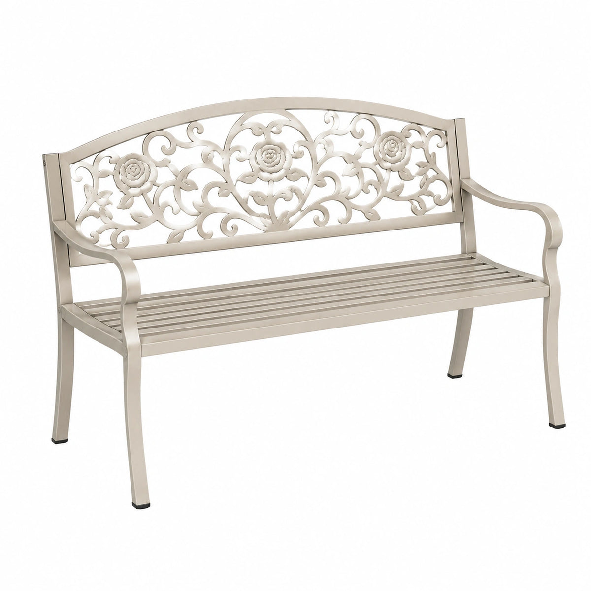 Banc de jardin 122 x 62 x 92 cm en métal beige à motifs floraux style classique