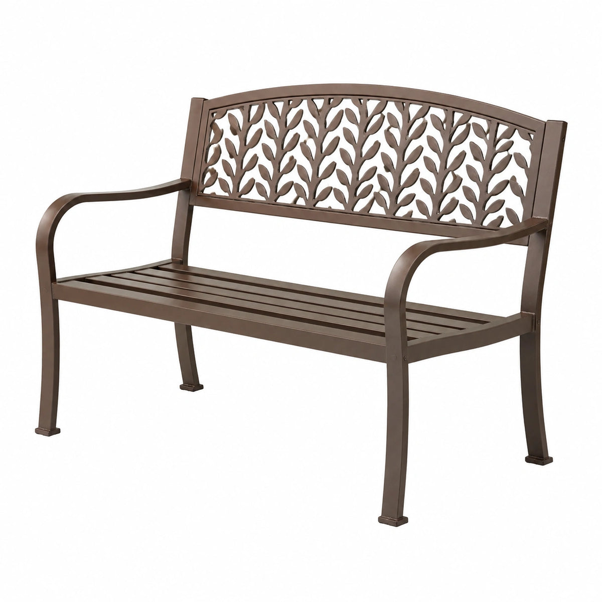 Banc de jardin 122 x 61 x 88 cm en métal brun à dossier ajouré