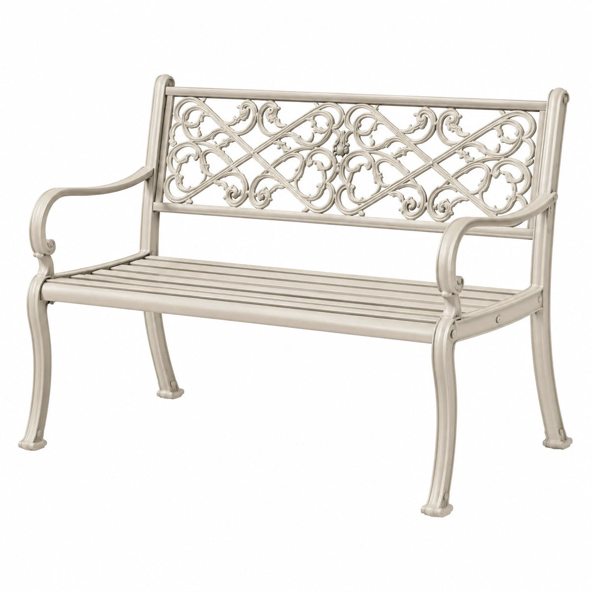 Banc de jardin 120 x 60 x 90 cm en métal blanc style classique