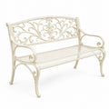Banc de jardin 120 cm en métal crème style romantique à motifs floraux