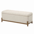 Banc coffre 120 x 45 x 48 cm en tissu bouclette écru et bois - assise rembourrée style contemporain