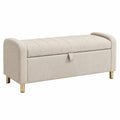 Banc de rangement 120 cm en tissu beige avec pieds métal doré - assise capitonnée
