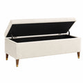 Banc de rangement 120 x 45 x 50 cm en tissu bouclette crème avec pieds en bois