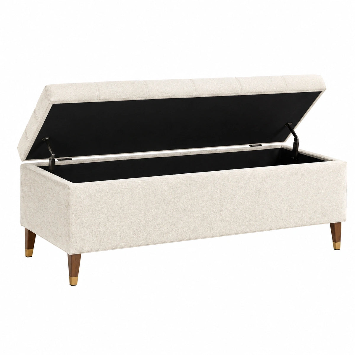 Banc de rangement 120 x 45 x 50 cm en tissu bouclette crème avec pieds en bois