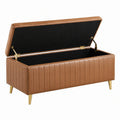 Banc coffre de rangement 120 x 45 x 46 cm effet cuir marron style vintage avec couvercle relevable
