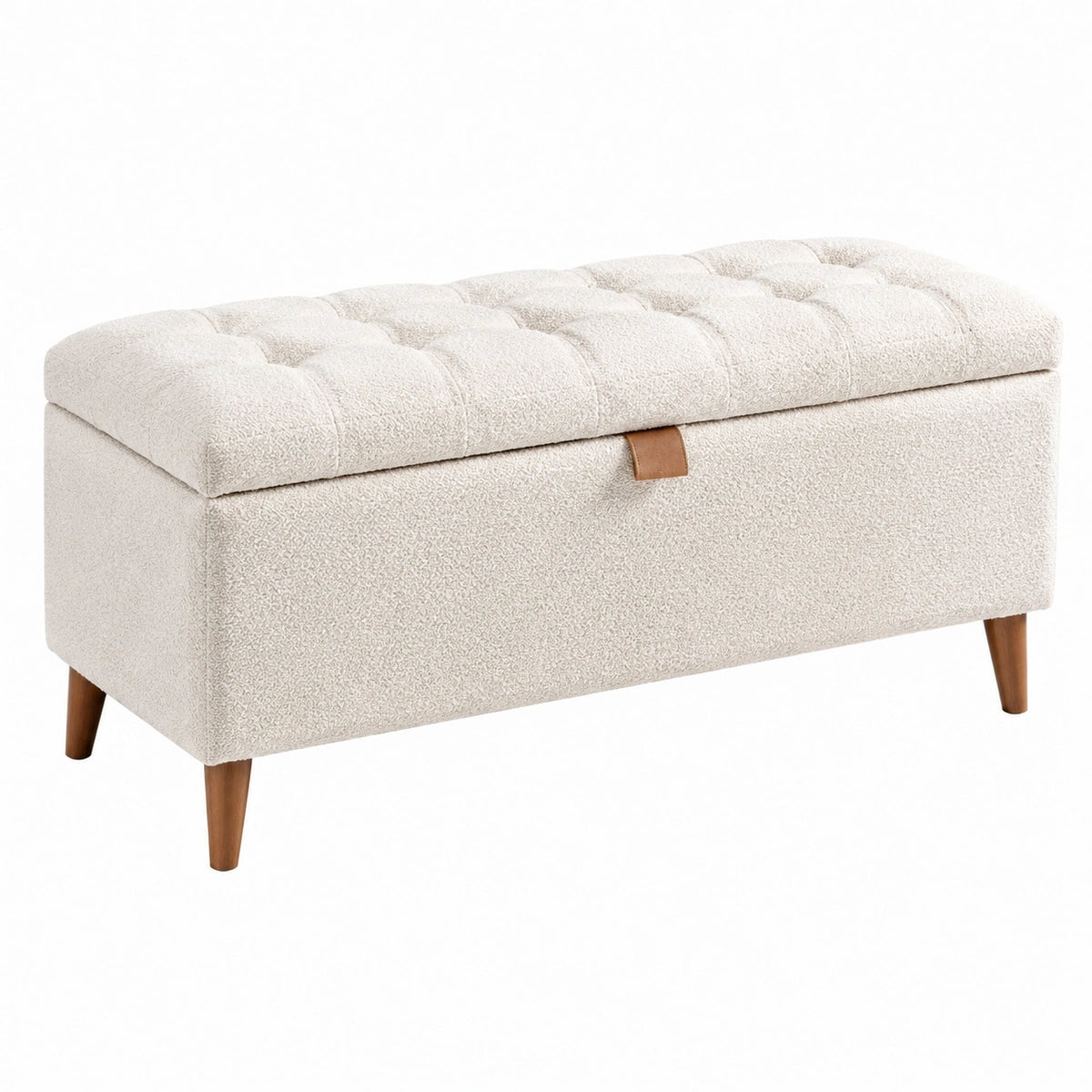 Banc coffre de rangement 100 x 40 x 45 cm en tissu bouclette beige style scandinave